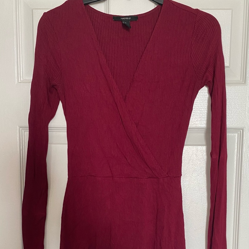 Forever 21 Deep Red Long Sleeve Dress